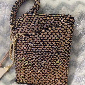 Hobo International Leather Dazzle ID Case Sable Bag Charm Disco Print NWT